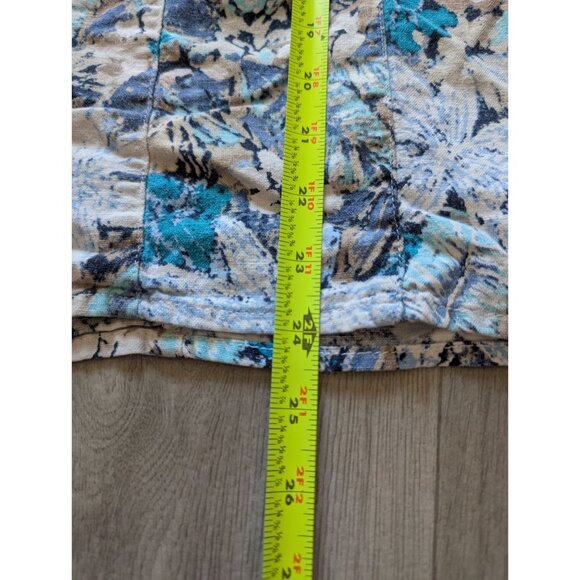 C.J. Banks Floral Button-Down Blouse 2X Blue Beige Short Sleeve Lightweight - Picture 5 of 6
